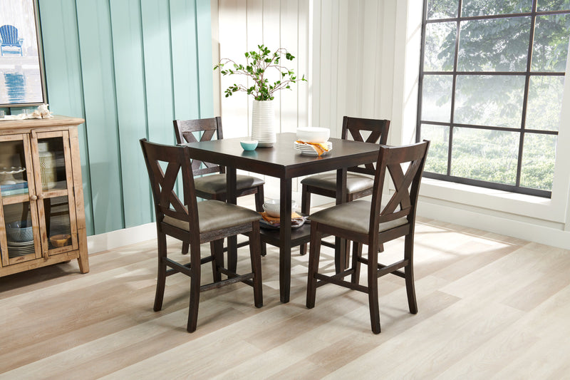 Tribeca 5pc Counter-Height Set with Table & 4 Chairs, Pedestal Base, 40\"W Square - Grey/Brown