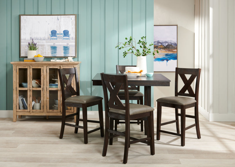 Tribeca Counter-Height Dining Chair with Vegan-Leather Fabric, Cross-Back - Grey/Brown