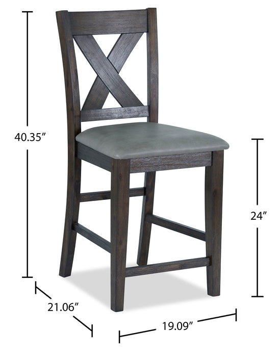 Tribeca Counter-Height Dining Chair with Vegan-Leather Fabric, Cross-Back - Grey/Brown