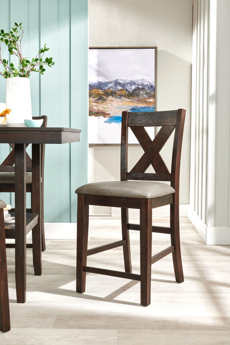 Tribeca Counter-Height Dining Chair with Vegan-Leather Fabric, Cross-Back - Grey/Brown