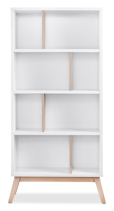 Bremen 32.75\" Bookcase With 4 Staggered Shelves - White and Light Brown 
