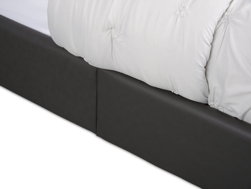 Tulsa Upholstered Platform Bed in Grey Vegan-Leather Fabric, Button Tufted - Full Size