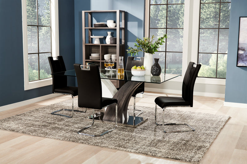 Tuxedo 5pc Dining Set with Table & 4 Chairs, Glass Top, Pedestal Base, 72\"W - Black