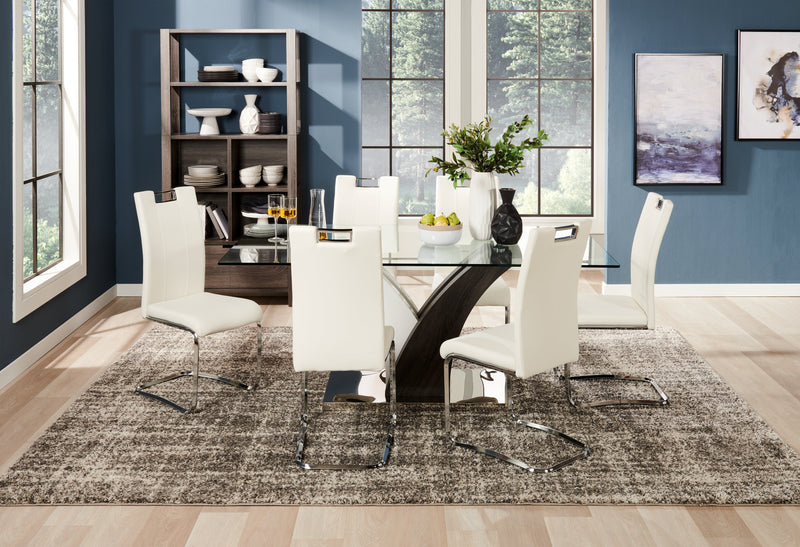 Tuxedo Dining Chair with Vegan-Leather Fabric, Metal - White