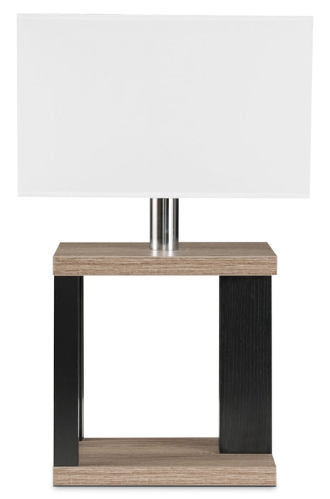 Dark Taupe Table Lamp with Black Accents and White Shade