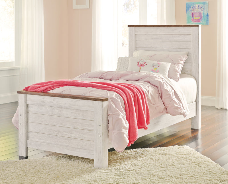 Willowton Panel Bed with Headboard & Frame for Kids, Whitewash - Twin Size