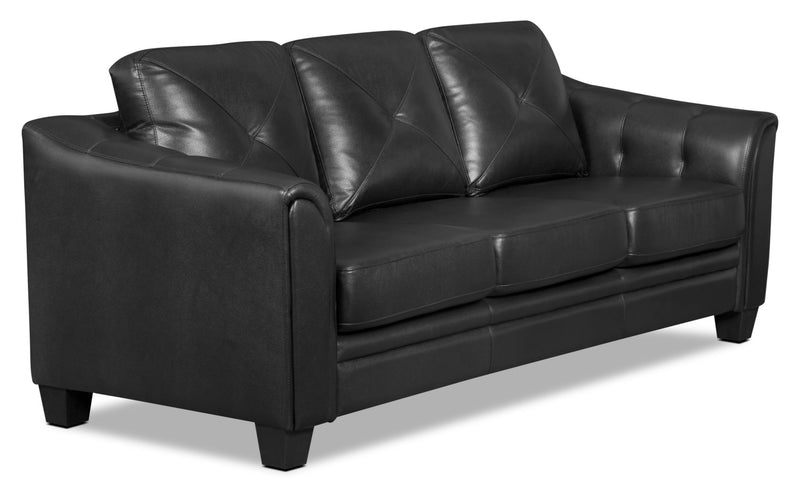 Andi 84\" Leather-Look Fabric Sofa with Button Tufting - Black