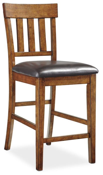 Ralene Barstool with Vegan-Leather Fabric, Slat-Back, 24\"H - Brown