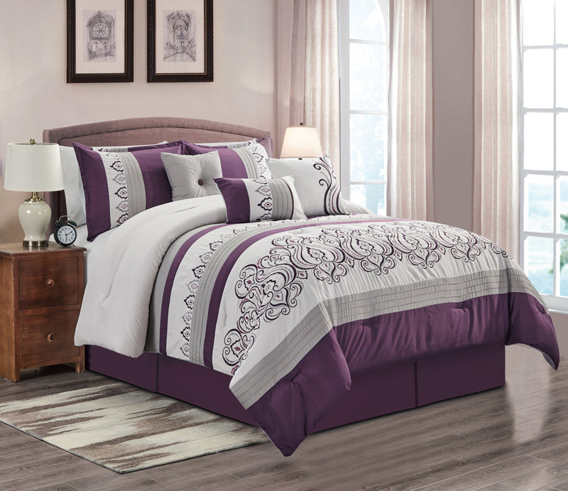Venice 7-Piece King Comforter Set - Purple and White