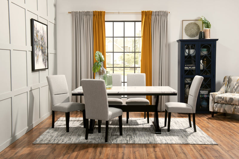 Verona Dining Table with Culture Marbled Top, Trestle Base, 70\"W - White