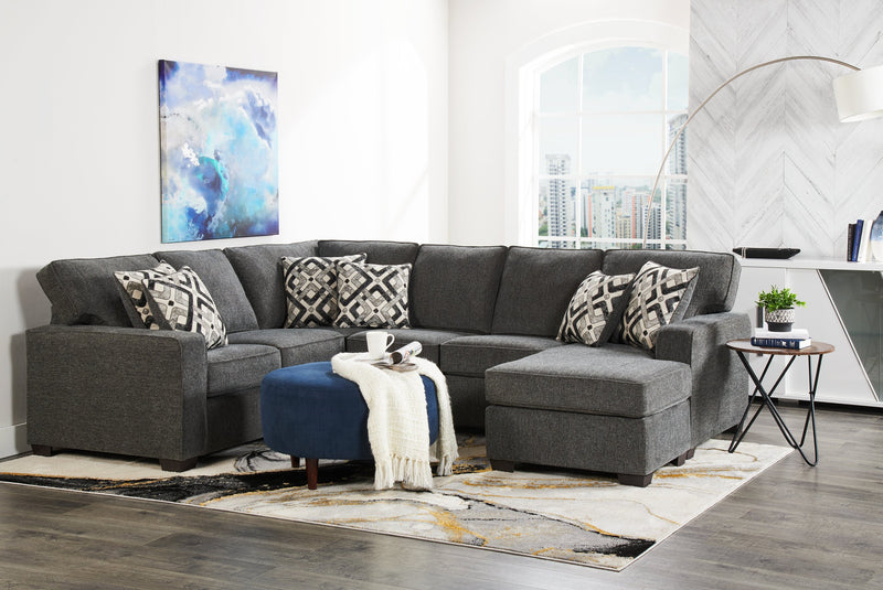 Made in Canada Verona 2-Piece Right-Facing Linen-Look Fabric Sectional with Removable Cushions - Charcoal Grey