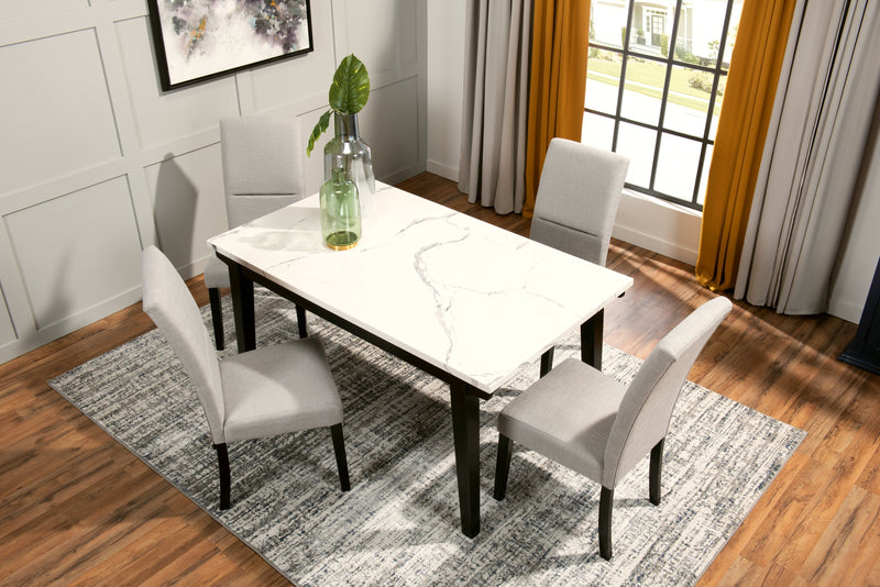 Verona 5pc Dining Set with Table & 4 Chairs, Culture Marbled Top, 60\"W - White