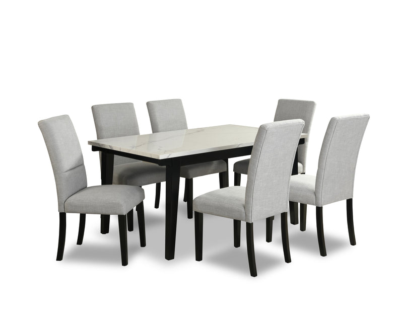 Verona 7pc Dining Set with Table & 6 Chairs, Culture Marbled Top, 60\"W - White