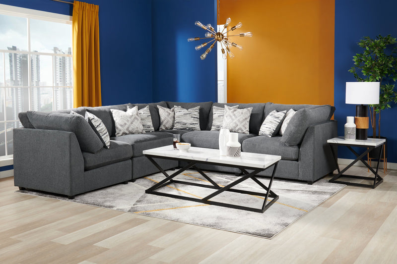 Verona 22\" Modern End Table - White Marble Look with Black Metal Base