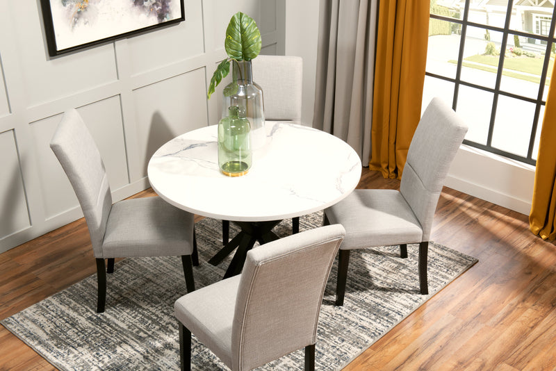 Verona Dining Table with Culture Marbled Top, Metal, Geometric Base, 42\"W Round - White