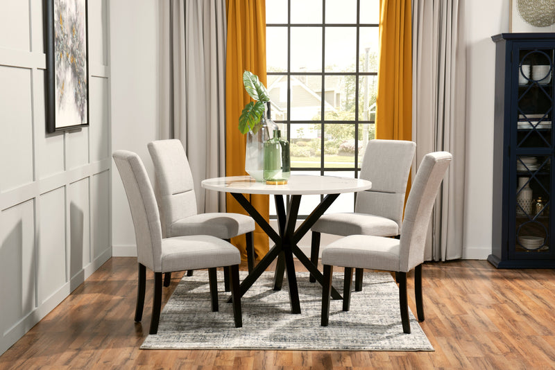 Verona Dining Table with Culture Marbled Top, Metal, Geometric Base, 42\"W Round - White