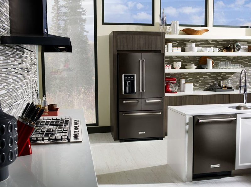KitchenAid 36\" 24 Cu. Ft. Multi Door French-Door Refrigerator - Black Stainless Steel - KRMF706EBS