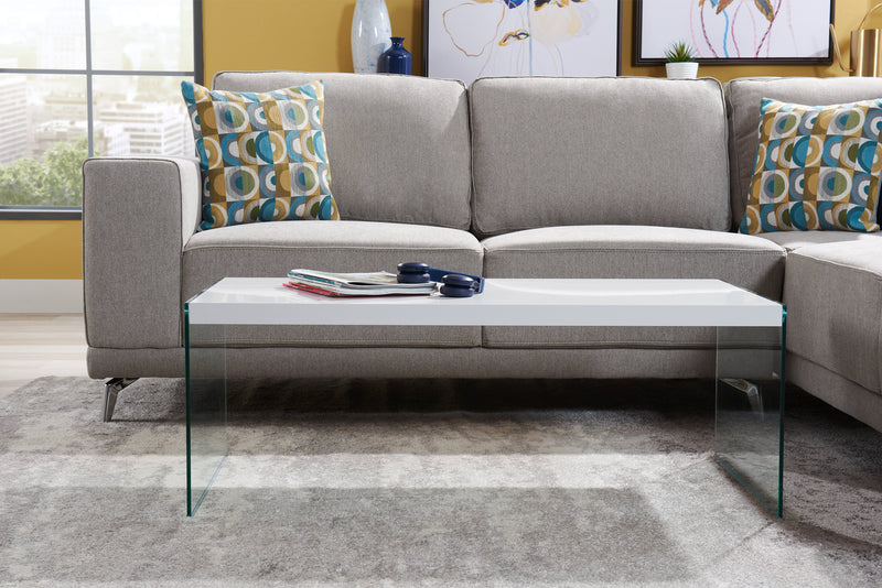 Waterford 44\" Modern Coffee Table - White with Glass Legs