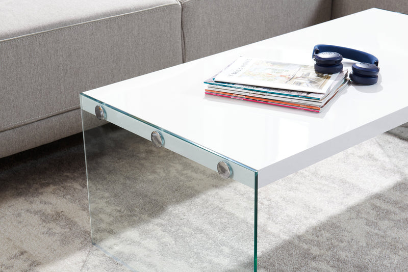 Waterford 44\" Modern Coffee Table - White with Glass Legs