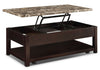 Sicily 48\" Traditional Lift Top Coffee Table With Storage, Shelf and Casters - Dark Brown  with Mable Look Top
