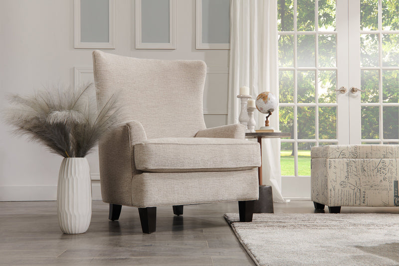 Made in Canada Sofa Lab Customizable Wingback 32\" Chenille Fabric Accent Chair - Luxury Sand Beige