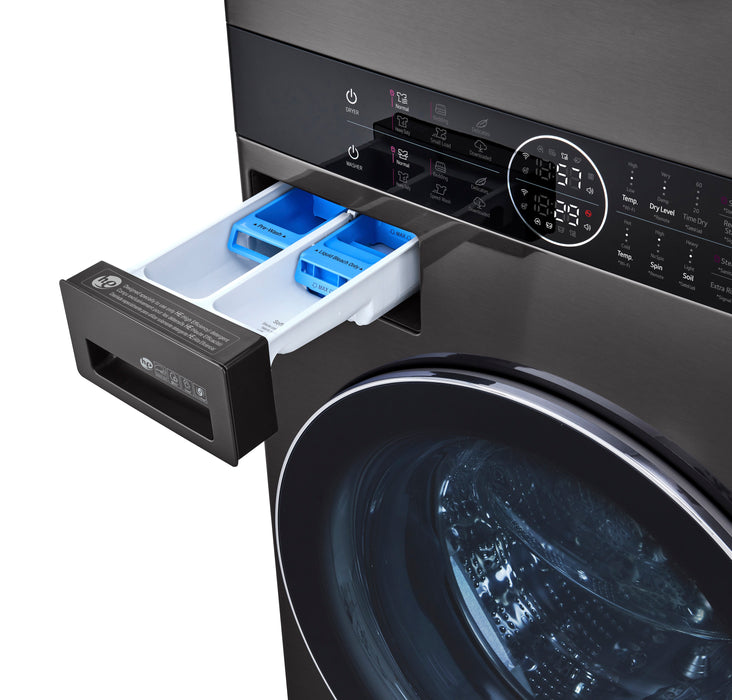 LG 5.2 Washer/7.4 Dryer Cu. Ft. Front-Load High-Efficiency Steam Washtower™ - Black Steel - WKEX200HBA