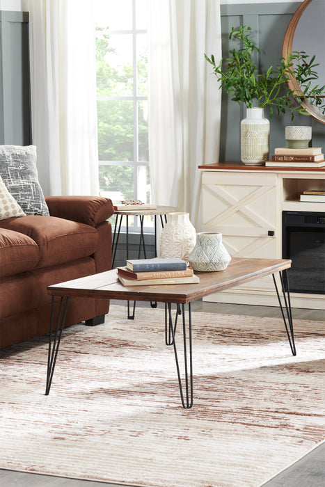 Woodland 23.4\" Rustic Coffee Table - Brown Oak Finish with Metal Legs