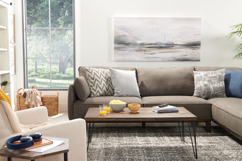 Woodland 23.4\" Rustic Coffee Table - Brown Oak Finish with Metal Legs