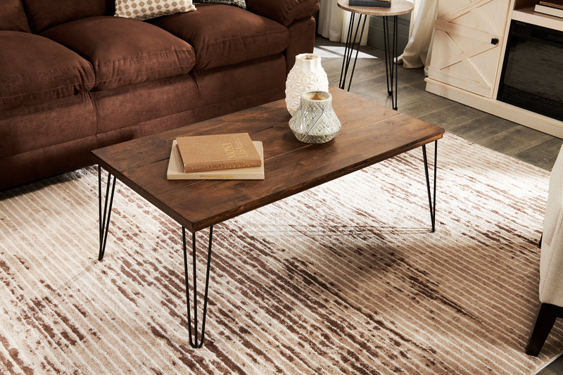 Woodland 23.4\" Rustic Coffee Table - Brown Oak Finish with Metal Legs