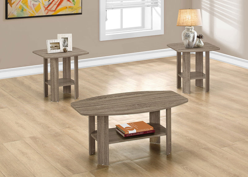 Rosario 36\" Modern 3-Pack Coffee + 2 End Tables with Shelf - Dark Taupe 