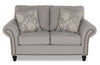 Made in Canada Wynn 70\" Chenille Fabric Loveseat with Nailhead Trim and Wood Bun Legs - Grey