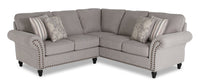 Made in Canada Wynn 2-Piece Chenille Fabric Sectional with Nailhead Trim and Wood Bun Legs - Grey 