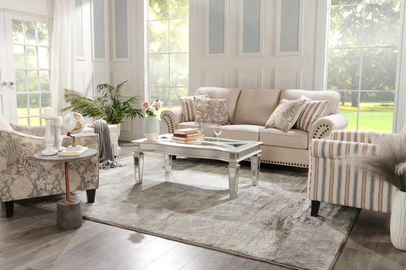 Made in Canada Wynn 33\" Linen-Look Fabric Accent Chair with Flared Arms and Wood Legs - Floral Multicolour 