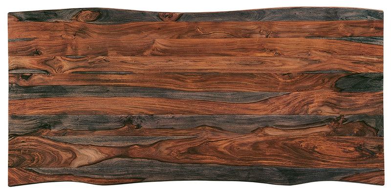 Bowery Dining Table, Sheesham Wood, Metal, Trapizoid Base, 80\"W - Brown