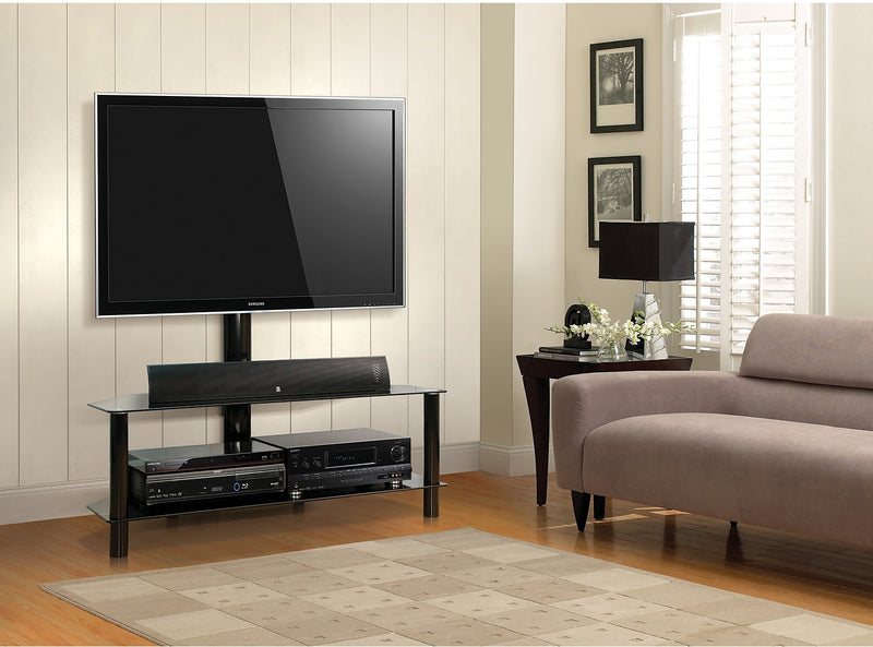 Bello 52\" Modern TV Stand with Storage and Cable Management for TVs up to 60\"- Black Metal and Glass