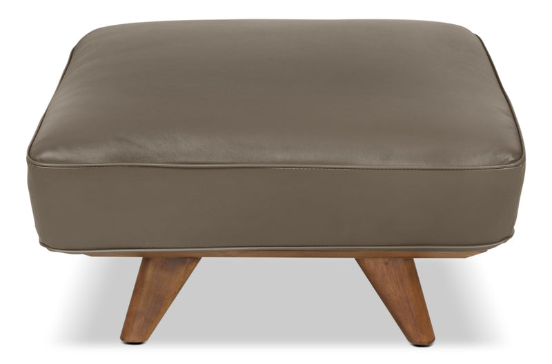Kai Genuine Leather Ottoman – Grey