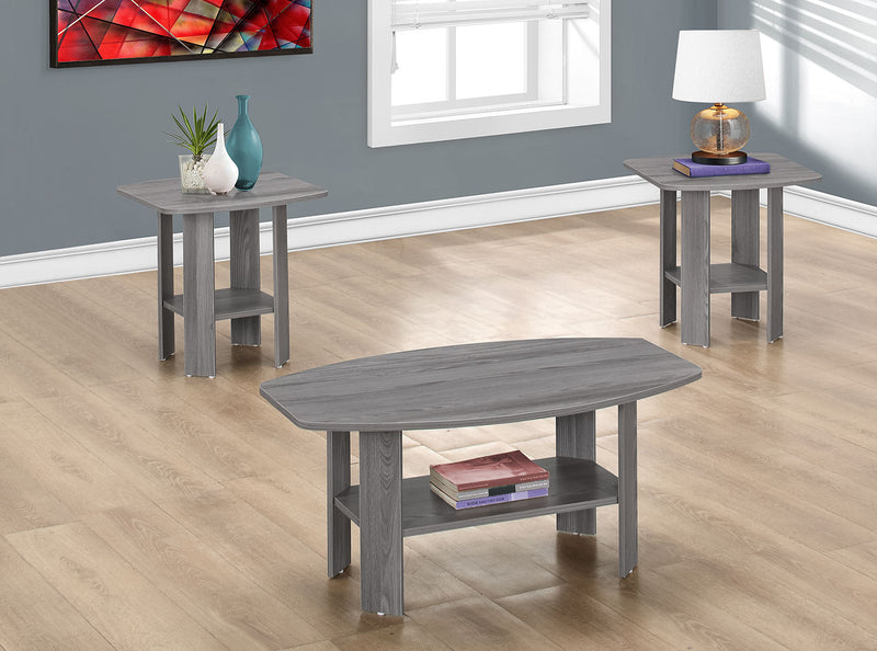 Rosario 36\" Modern 3-Pack Coffee + 2 End Tables with Shelf - Grey 
