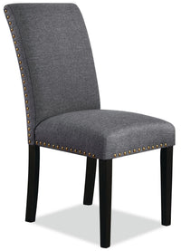 York Wing-Back Dining Chair with Linen-Look Fabric, Button Tufted - Grey 