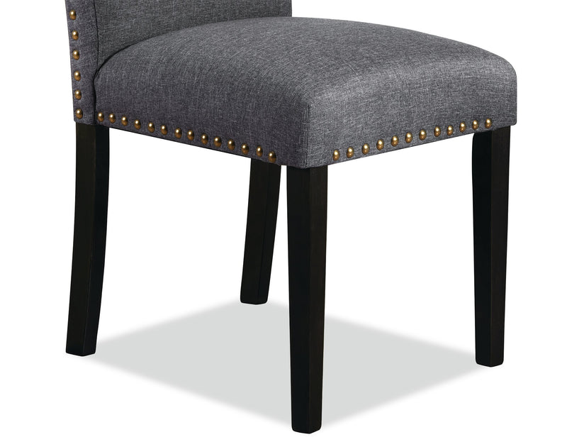 York Wing-Back Dining Chair with Linen-Look Fabric, Button Tufted - Grey