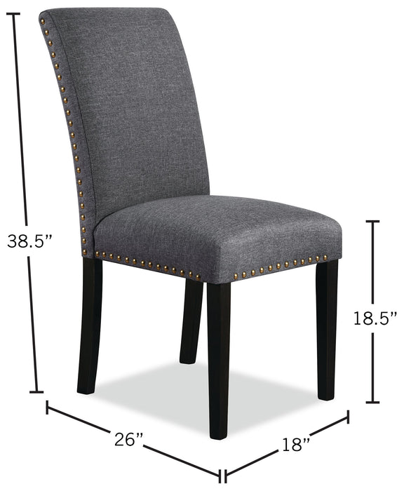 York Wing-Back Dining Chair with Linen-Look Fabric, Button Tufted - Grey
