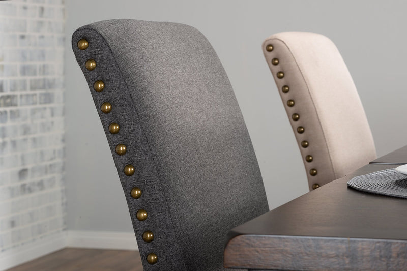 York Wing-Back Dining Chair with Linen-Look Fabric, Button Tufted - Grey