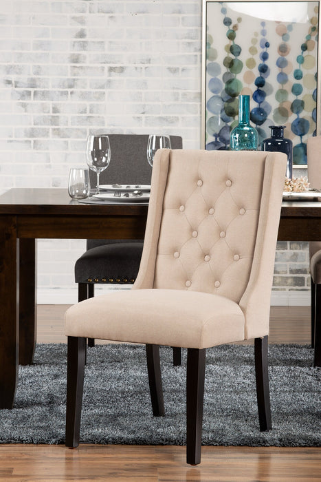 York Wing-Back Dining Chair with Linen-Look Fabric, Button Tufted - Taupe