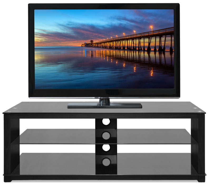Bello 48\" Modern TV Stand with Storage and Cable Management for TVs up to 55\"- Black with Glass