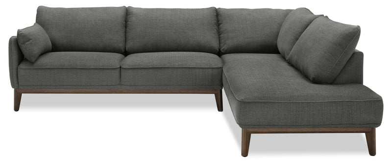 Cindy Crawford Home Gena 2-Piece Right-Facing Linen-Look Fabric Sectional with Wood Legs - Charcoal Grey