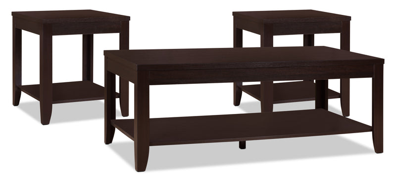 Aspen 47.3\" Traditional 3-Pack Coffee + 2 End Tables - Espresso Brown