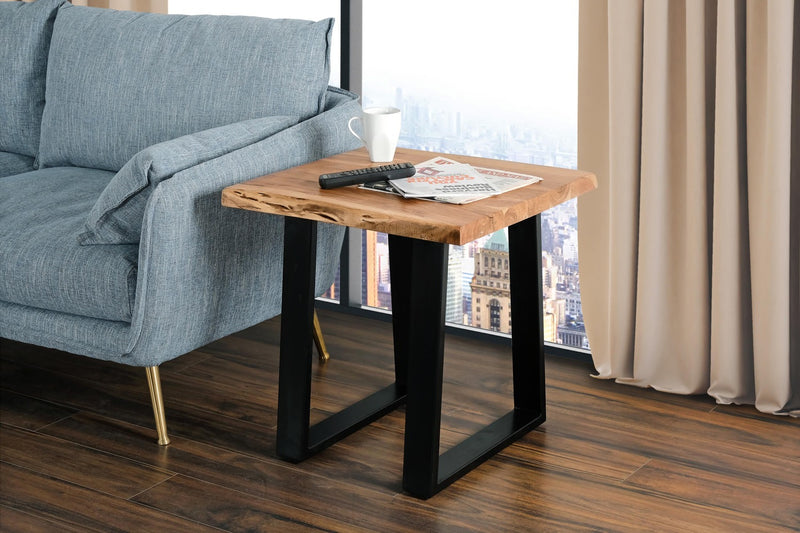 Agra 24\" Rustic End Table - Brown and Black with Iron Legs