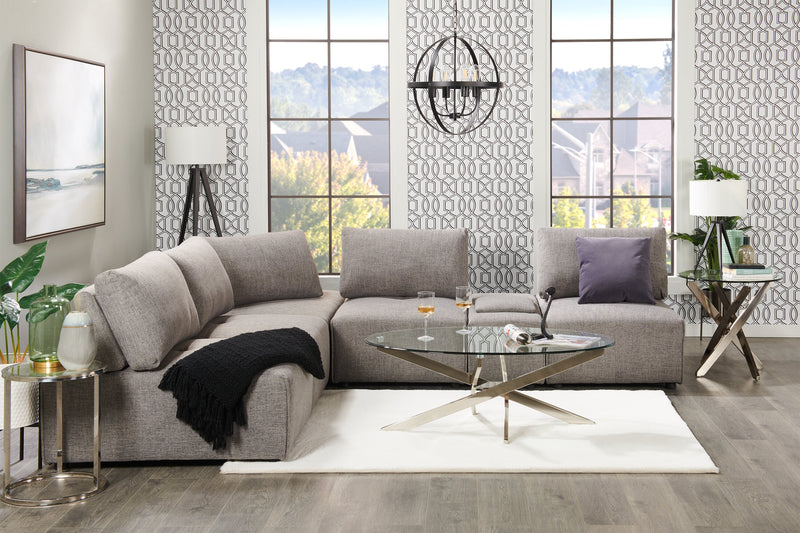 Zila 48\" Modern Round Glass Top Coffee Table - Silver with Stainless Steel Base