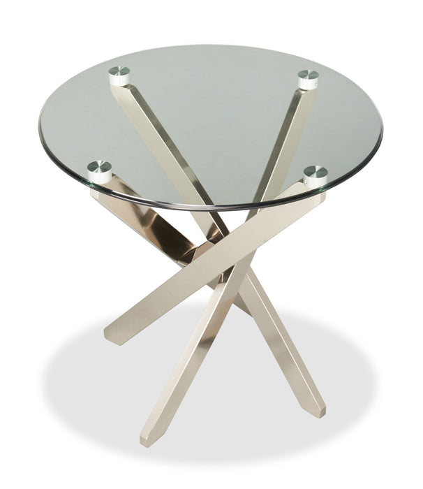 Zila 24\" Modern Round Glass Top End Table - Silver with Stainless Steel Base
