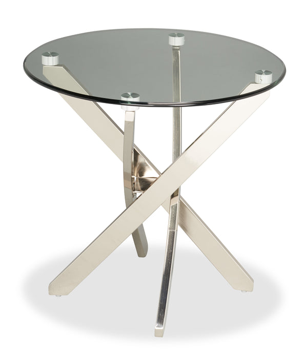 Zila 24\" Modern Round Glass Top End Table - Silver with Stainless Steel Base