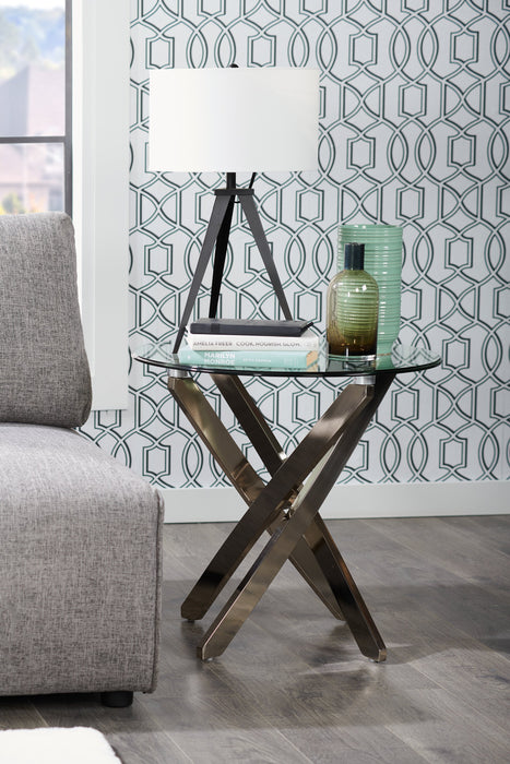 Zila 24\" Modern Round Glass Top End Table - Silver with Stainless Steel Base